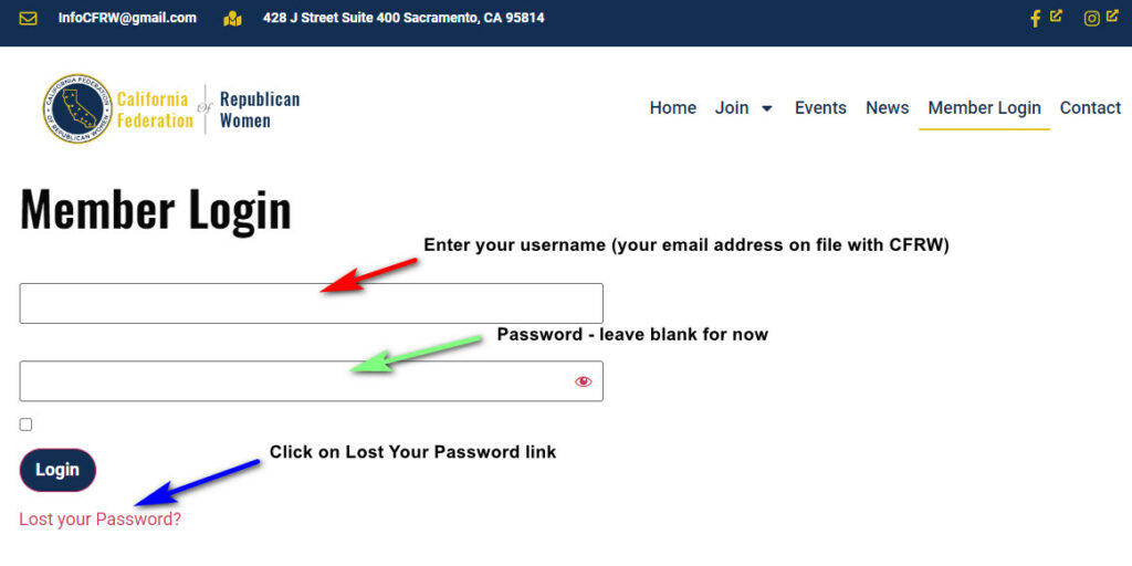 Screenshot of the member login screen.