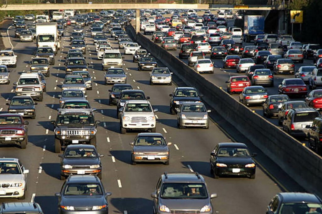 Busy LA highway traffic