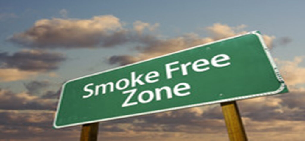 A highway sign that says "smoke free zone."